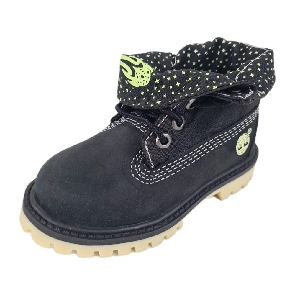 Timberland Roll Top TODDLER Glow Boots Waterproof Black Leather Size 4